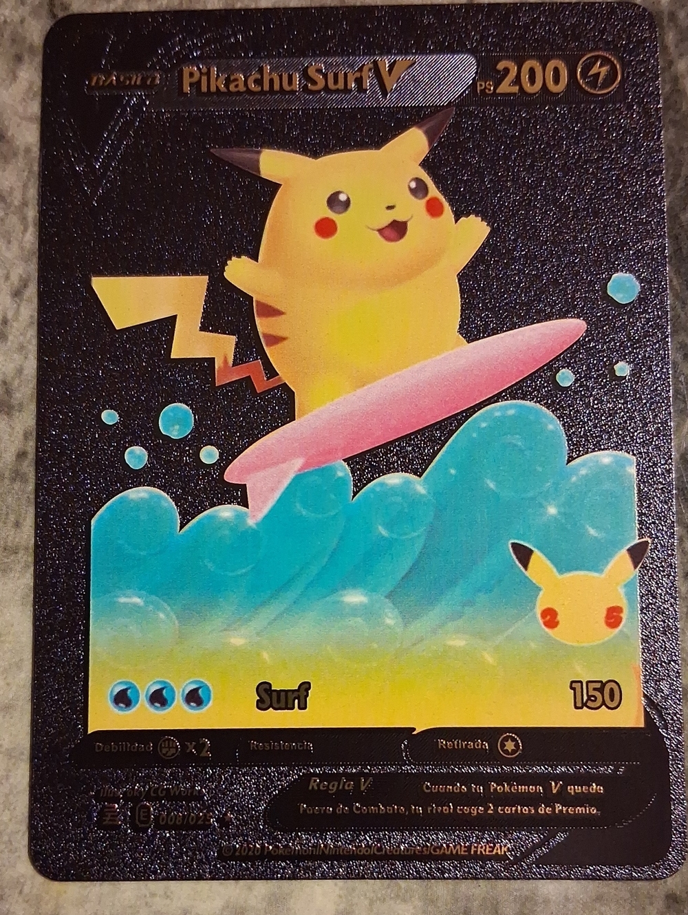 Pikachu Surf V Pokémon Card - Yellow Pikachu on Pink Surfboard